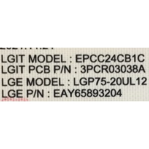 FUENTE PARA TV LG / NUMERO DE PARTE EAY65893204 / LGP75-20UL12 / EPCC24CB1C / 3PCR03038A / MODELO 75QNED80UQA